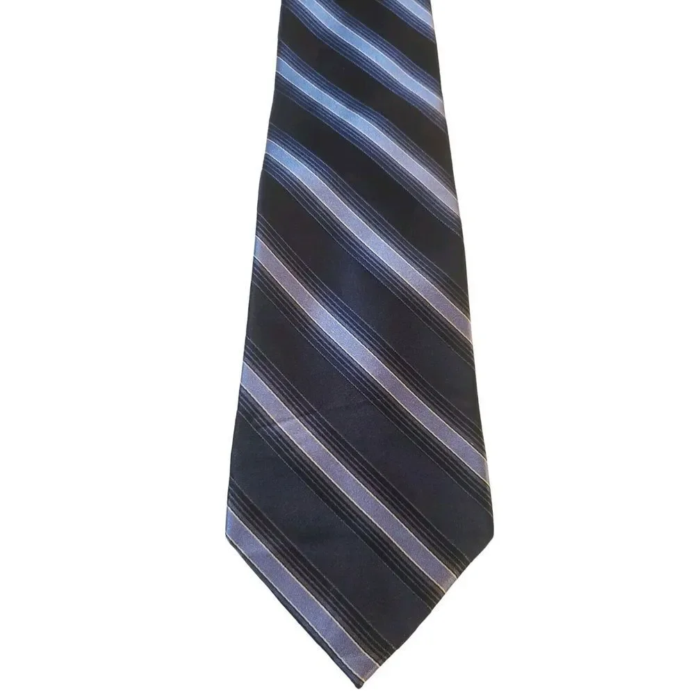 J. Ferrar 100% Silk Neck Tie Navy Blue & Lt Blue Stripes‎ Men Necktie